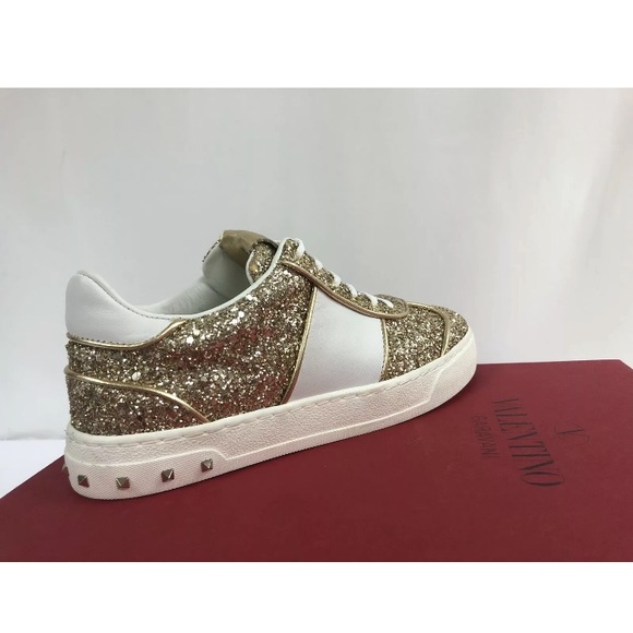 Valentino Rockstud Fly Crew Gold Glitter Sneakers - Picture 13 of 13